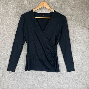 Talbots Shirt Womens P Petite Black Metallic Long Sleeve Pullover Stretch- 3409*